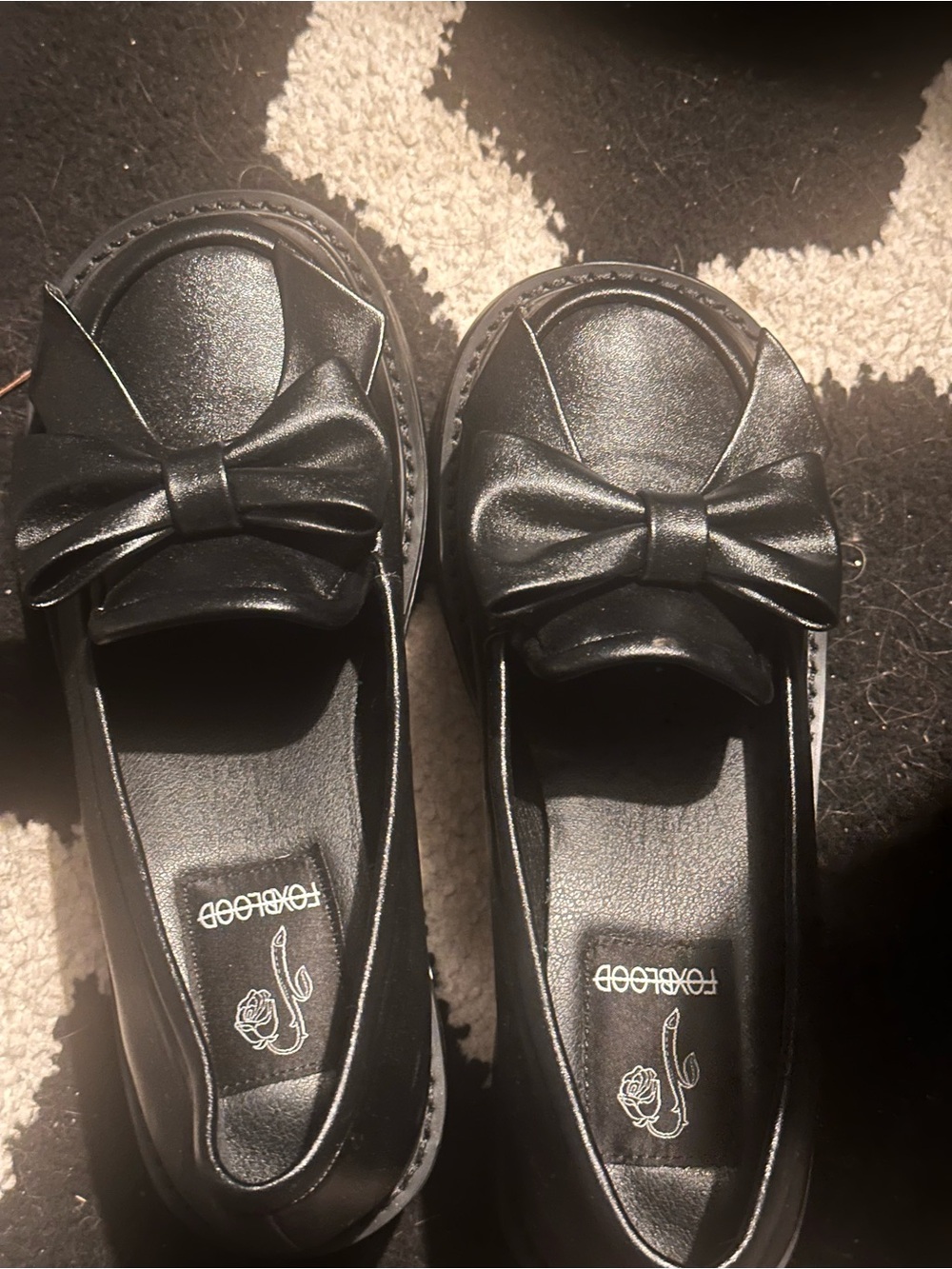 Foxblood Black Bow Loafers - Picture 2 of 5
